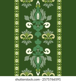 Classic Damask Semless Pattern - Vector Illustration for Elegant Textile Design on green tone.