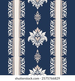 Classic Damask Semless Pattern - Vector Illustration for Elegant Textile Design on blue tone.