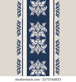 Classic Damask Semless Pattern - Vector Illustration for Elegant Textile Design on blue tone.