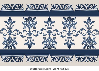 Classic Damask Semless Pattern - Vector Illustration for Elegant Textile Design on blue tone.