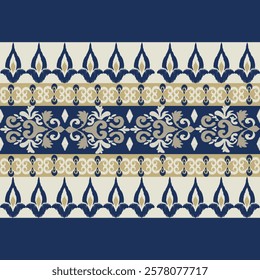 Classic Damask Semless Pattern - Vector Illustration for Elegant Textile Design on blue tone.