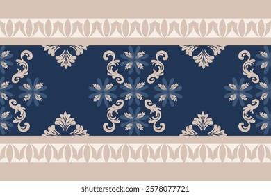 Classic Damask Semless Pattern - Vector Illustration for Elegant Textile Design on blue tone.
