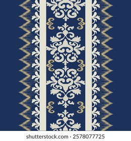 Classic Damask Semless Pattern - Vector Illustration for Elegant Textile Design on blue tone.