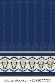 Classic Damask Semless Pattern - Vector Illustration for Elegant Textile Design on blue tone.