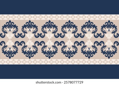 Classic Damask Semless Pattern - Vector Illustration for Elegant Textile Design on blue tone.