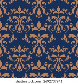 Classic Damask textile design featuring delicate curls and leaves, great for fabric prints and vintage fashion.