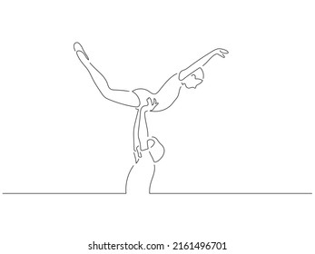 Classic dancers in line art drawing style. Composition of a ballet group dancing. Black linear sketch isolated on white background. Vector illustration design.