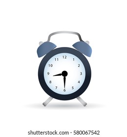 Classic dark alarm clock over white background