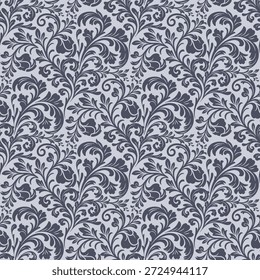 Vector sin fisuras clásico del modelo del damasco azul oscuro con el ornamento floral elegante del rollo, Vector sin fisuras interior lujoso del modelo del damasco para el Fondo de pantalla y la tela, fondo sin fisuras atemporal del Vector del modelo del damasco