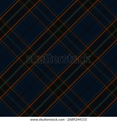 Classic dark tartan plaid pattern featuring navy, green, and brown colors, For textile, fabric, and men’s fashion design. Seamless vector background for elegant decoration. Vector illustration.