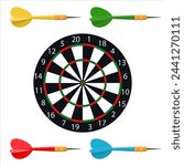 Classic dart board target and darts arrow isolated on white background. Vector illustration in flat style