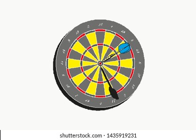 Classic dart board target and darts arrow isolated on white background. Vector Illustration