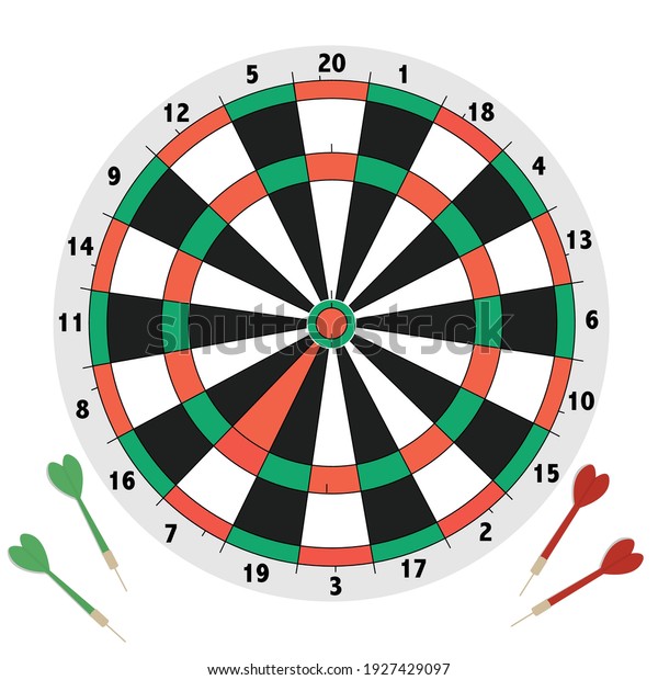 Classic dart\
board target and darts arrow isolated on white background,board\
game, Vector\
Illustration