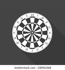 classic dartboard icon - vector illustration with long shadow isolated on gray 