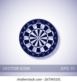 Classic dartboard vector icon - dark blue illustration with blue shadow