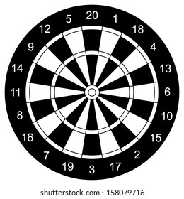 Classic Darts Board vector, with Twenty Black and White Sectors.