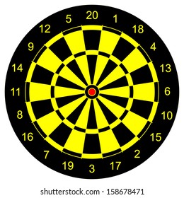 Classic Darts Board vector, with Twenty Black and Yellow Sectors. 