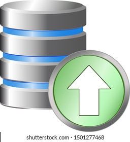 Classic database upload data. Vector icon.