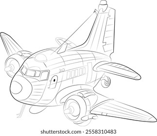 Classic DC3 airplane funny illustration 