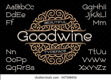 Classic decorative font with beautiful swirls ornament around the text