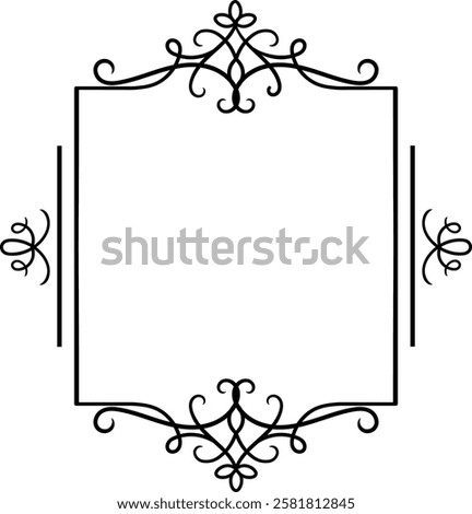 Classic decorative frame featuring delicate floral swirls at each corner and along the top, providing an elegant touch for various design applications