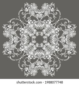 Classic decorative lace elements in a round frame