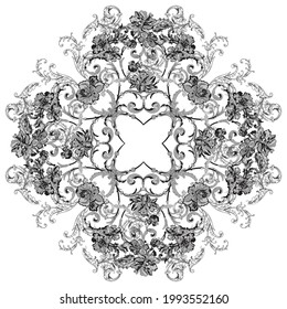 Classic decorative lace elements in a round frame