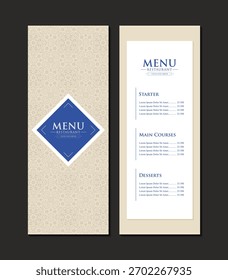 Klassisches dekoratives Restaurant Menü Vorlage Design mit Muster Hintergrund