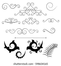 Classic decorative swirl set of design elements. Huge and thin curls for your business