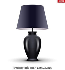 Classic Decorative Table Lamp Sample Model with Bowl and Silk Shade. For Hotel, Living Room and Bedroom. Vector Illustration isolated on white background.