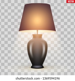 Classic Decorative Table Lamp Sample Model with Bowl and Silk Shade. Switch On. For Hotel, Living Room and Bedroom. Vector Illustration isolated on transparent background.