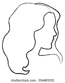classic delicate elegant women profile face black and white hand draw silhouette