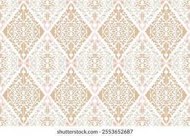 Classic Delicate Pastel Thai Motif Seamless Pattern. Gold Accents for Textiles. Vector Illustration for Elegant Textile Design.