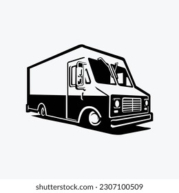 Classic delivery van or food truck silhouette vector isolated in white background