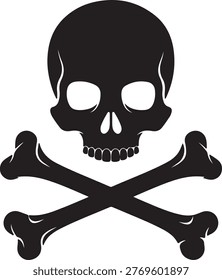 Classic depiction of a skull and crossbones symbolizing danger and piracy silhouette vector icon