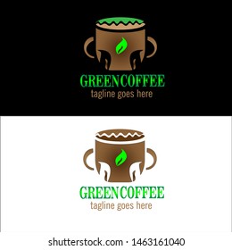 Classic design of Coffee logo. Vector illustration. Coffee logo on black and white background. Modern design. Unique logo design for coffee shop. Green coffee design.