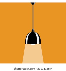 Classic design, glare and reflex on the lampshade. A lamp for lighting the room. Ceiling lamp inside the house. Vector icon, black , complex flat