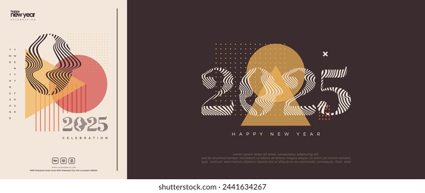 Classic Design Happy New Year 2025. With unique numbers and classic. Latest Modern Line Art Design Happy New Year 2025.