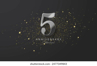 Classic design number 5th. With shiny gray color. Anniversary design for invitations, greeting cards, posters and social media posts.