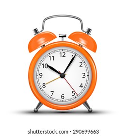 Classic design orange alarm clock isolated on white. Vector illustration