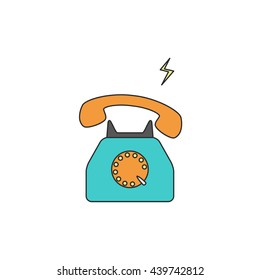 Classic Desk Phone. Cartoon Phone icon. Vector illustration. Isolated on a white background.