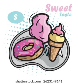 Classic dessert trio plate. Vector illustration