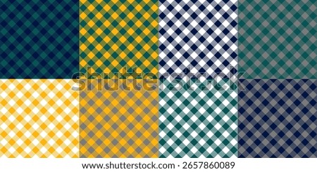 Classic Diagonal Gingham Vichy Check Pattern Set in Bold Retro Color Variations