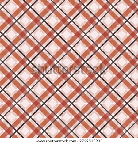 Classic diagonal plaid in rust, cream and charcoal tones, ideal for wallpaper, bedding, upholstery and contemporary gift wrap.
