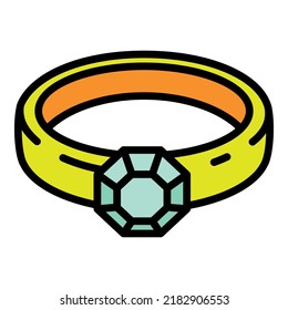 Classic diamond ring icon outline vector. Wedding ring. Shiny luxury