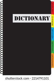 Classic dictionary printed in book format. Vector illustration.