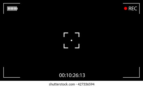 Classic digital video camera focusing screen. Black viewfinder camera recording. Vector illustration