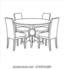 Classic dining table illustration vector coloring page