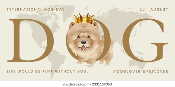 Classic dog collection with crown, International Dog Day, print, artwork, doodle, social media post and story post, banner, post card, invitation card, t-shirt print, vector illustration (Vector)