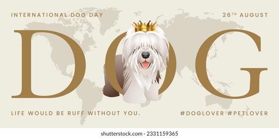 Classic dog collection with crown, International Dog Day, print, artwork, doodle, social media post and story post, banner, post card, invitation card, t-shirt print, vector illustration (Vector)